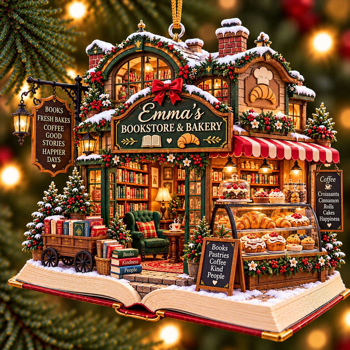 Personalized Bookstore & Bakery Christmas Ornament – Custom Name 2D Flat Acrylic Ornament, Cozy Books & Baking Lover Gift 05896046-37a4-4e27-a6dd-c4ebd21720c2-Emma-s-Bookstore-Bakery-Ornament.png