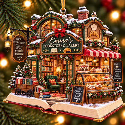 Personalized Bookstore & Bakery Christmas Ornament – Custom Name 2D Flat Acrylic Ornament, Cozy Books & Baking Lover Gift 05896046-37a4-4e27-a6dd-c4ebd21720c2-Emma-s-Bookstore-Bakery-Ornament.png