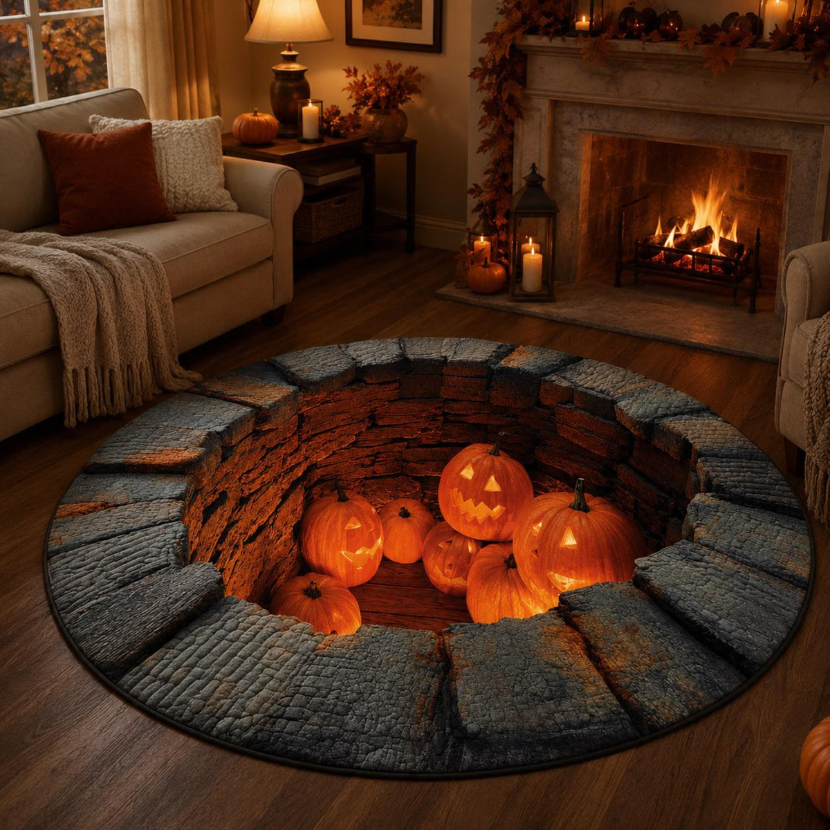 Halloween Pumpkin 3D Illusion Rug, Jack O Lantern Pit Round Rug, Spooky Well Floor Mat, Haunted House Decor 05c66cea-d7cc-45c0-a01b-f4042ea6b441-6.jpg