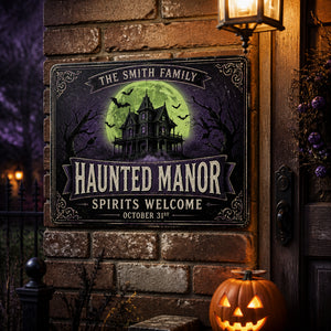 Personalized Haunted Manor Metal Sign – Spirits Welcome - Personalized Metal Sign 05deeeac-1895-4e4c-a1de-6f10710bcf1a.jpg