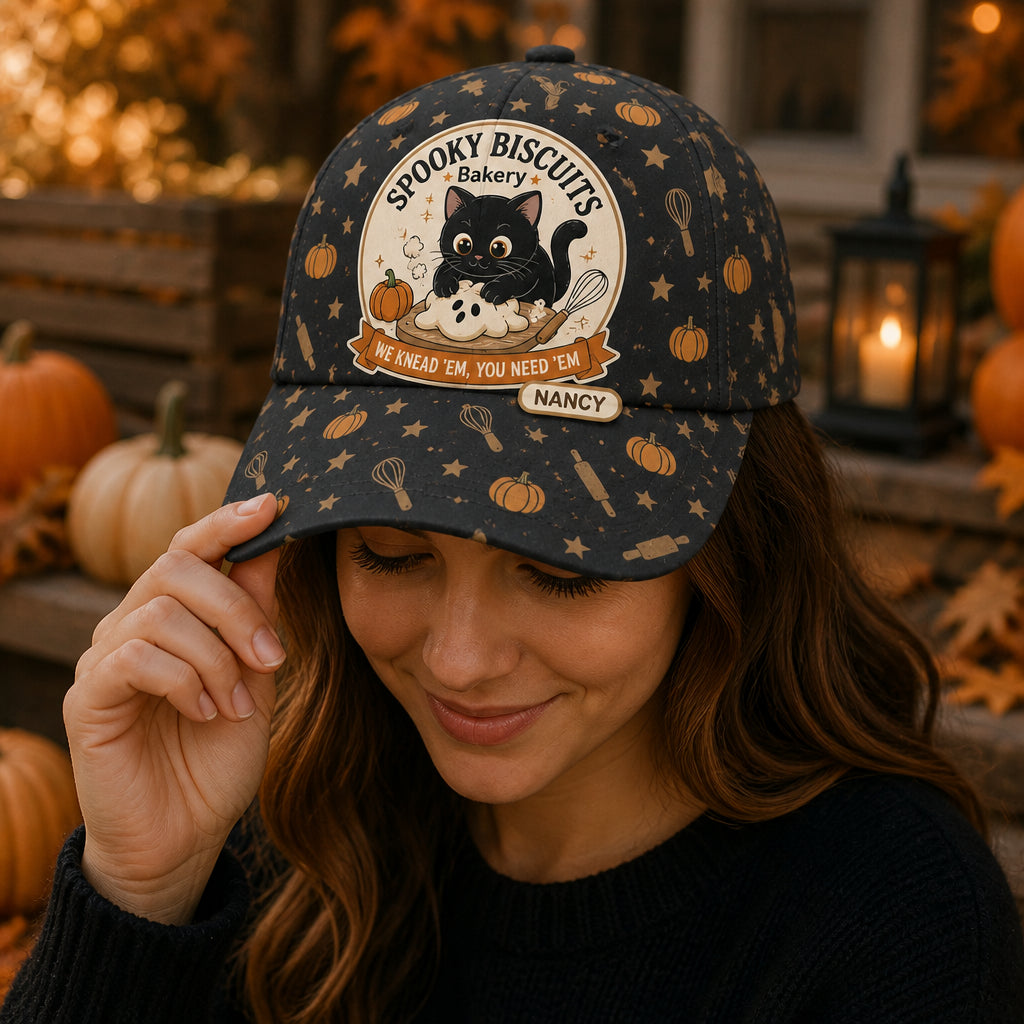 Spooky Biscuits Bakery AOP Cap – Black Cat Halloween (Personalized Name) - Personalized All Over Print Cap 05f25f20-1dd1-461d-92d5-73d31b87d615.jpg