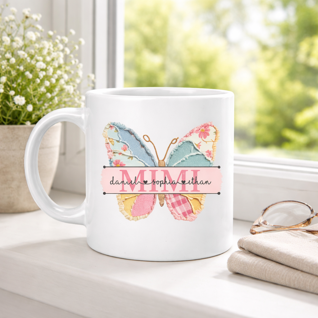 Mimi Butterfly Artwork - Personalized Mug - Gift For Mom, Grandma, Mother's Day Gift