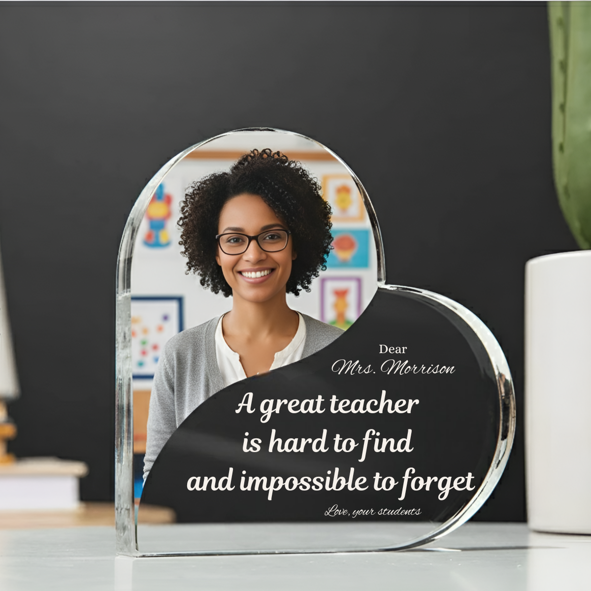 A Great Teacher Is Hard To Find And Impossible To Forget - Personalized Heart Shaped Acrylic Plaque - Gift For Teacher