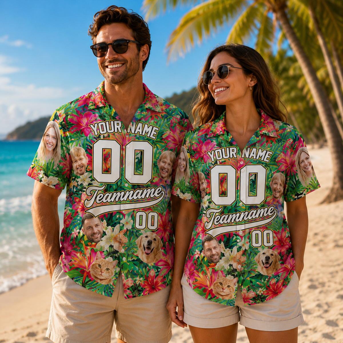 Custom Hawaiian Baseball Jersey with Face Teamname Name Number, Personalized Hawaii Floral Shirt for Men Women Youth Preschool Button Shirt