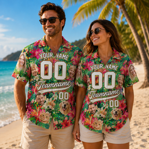 Custom Hawaiian Baseball Jersey with Face Teamname Name Number, Personalized Hawaii Floral Shirt for Men Women Youth Preschool Button Shirt