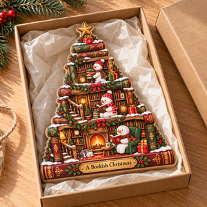 Snowman Book Tree Wooden Block, Stacked Books Christmas Decor, Book Lover Shelf Sign, Reading Lover Gift, Bookish Christmas Gift 061664df-0676-47f8-b96a-8393ab10d8fb-Bookish-Christmas-tree-plaque-in-gift-box-3.png