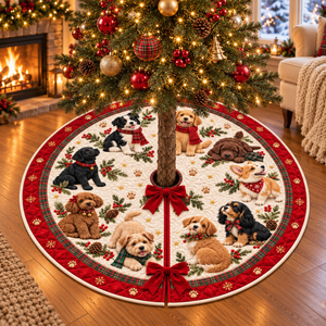 Quilted Puppy Christmas Tree Skirt – Festive Dog Design with Red Plaid Border, Cozy Christmas Tree Base Cover for Dog Lovers 061ad7f5-435f-4572-87c9-3adb56529e7e-banner-1.png