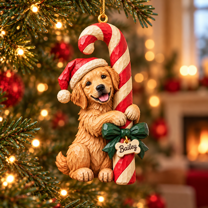 Personalized Dog Christmas Ornament – Custom Pet Photo & Name, 3D Relief Candy Cane Ornament, Christmas Gift for Dog Lovers 06296b8f-54d0-453d-b41d-a8b4f738dbd4-Golden-retriever-puppy-candy-cane-ornament-1.png