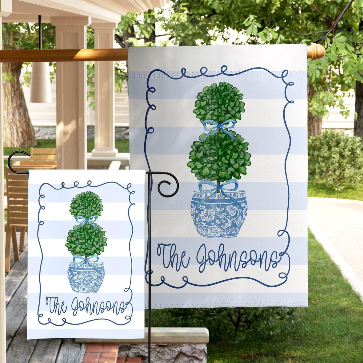 Personalized Topiary Garden Flag Mothers Day Gift Custom Family Name Flag Blue Chinoiserie Pot Preppy Porch Decor Cute Spring Yard Flag 062febed-5e47-4be4-b637-0f9def3bb55f-1.png