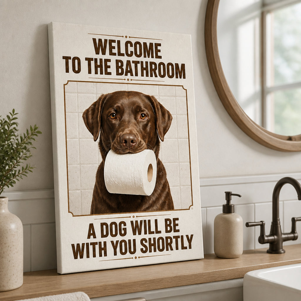 Custom Pet Bathroom Canvas – Welcome To The Bathroom, A Dog Will Be With You Shortly - Personalized Canvas 063afdd4-2540-48ca-a4c1-b608baee7800.jpg