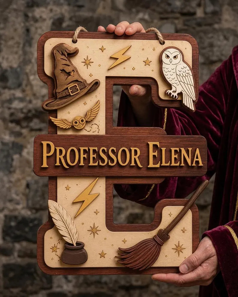 Personalized Wizard Initial Wooden Sign, Custom Teacher Door Hanger, Magical Professor Name Gift 0640264f-0b3a-4eed-aca0-1b6d3d62c1e5-hrtfhju-5-.webp
