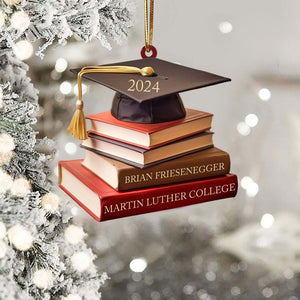 Personalized Graduation Cap Ornament With Books, Class of 2024 Graduation Ornament, High School Graduation Gifts, Custom Graduation Ornament