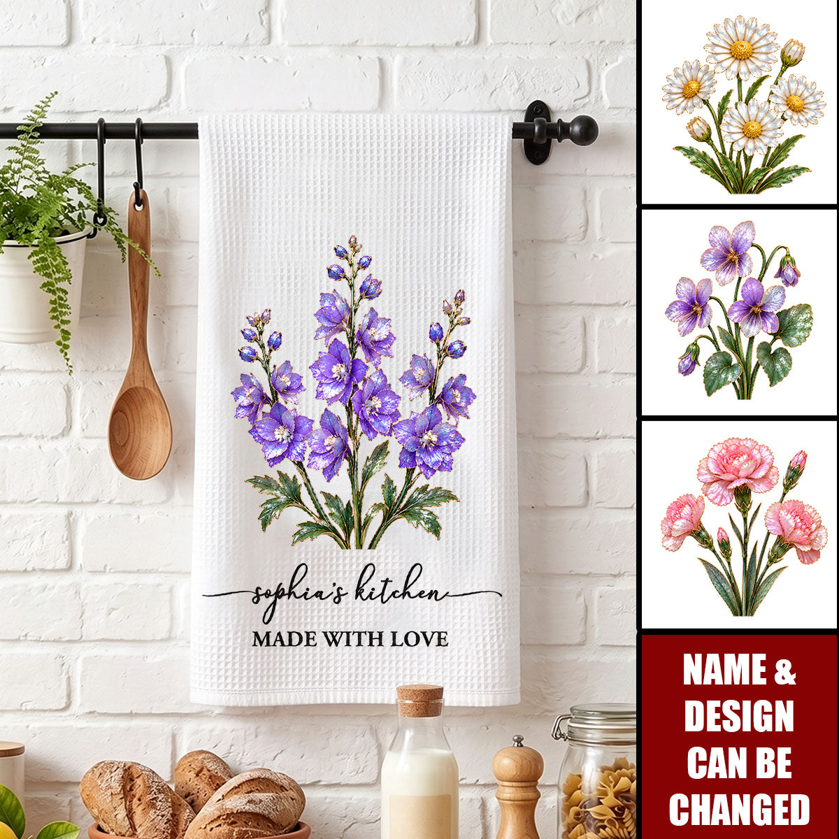 Birth Flower Mother-Of-Pearl Style Gift For Her - Personalized Kitchen Towel - Gift For Mom, Grandma 066dab2b-f53f-45fe-b781-8bc2b3cf8b30-banner-2.jpg