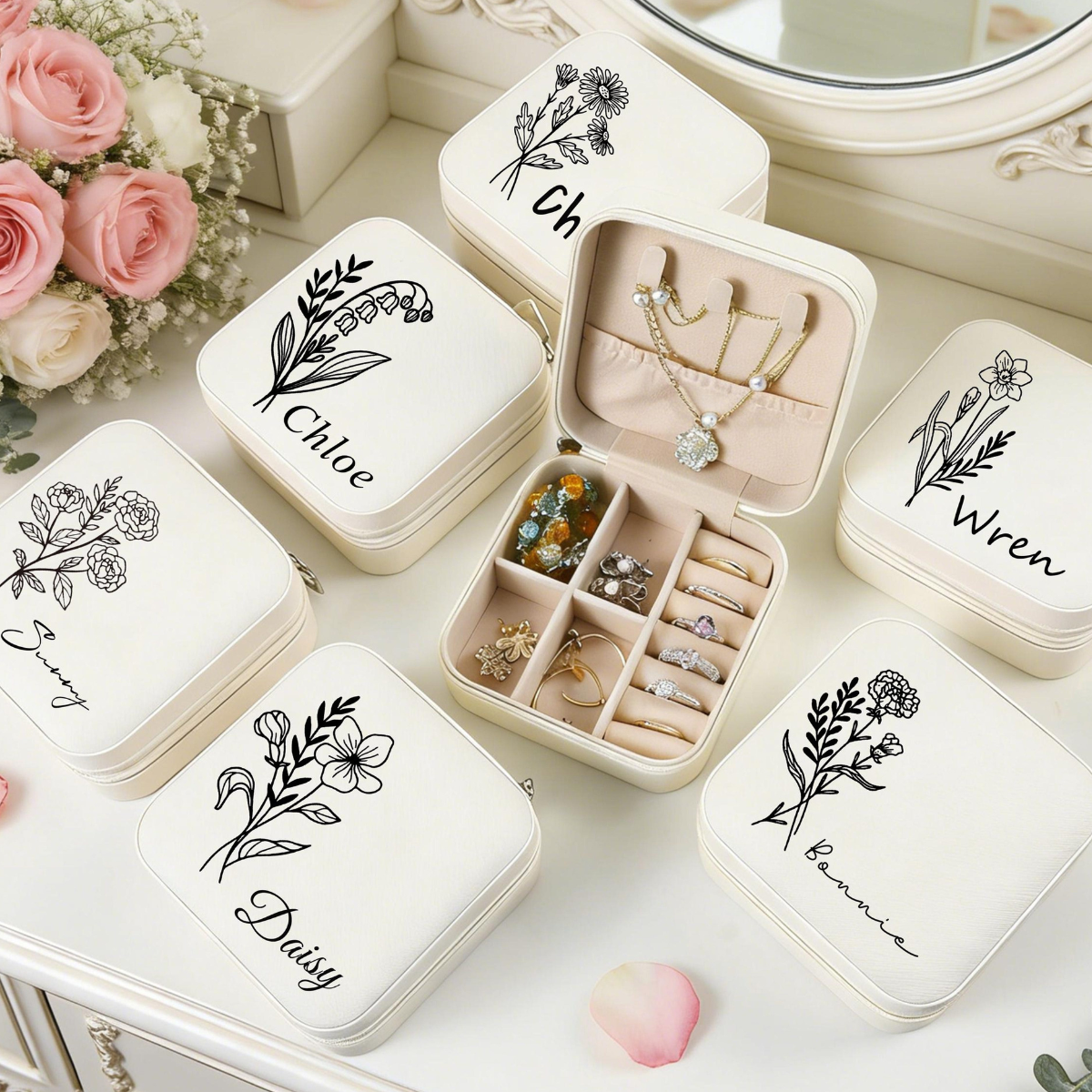 Personalized travel jewelry box, small square earring organizer, bridesmaid gifts box for sister, friend 06a5b809-5ca0-48aa-844a-8253191772db-4.png