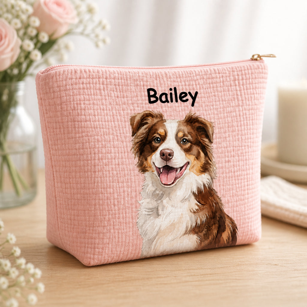 Custom Pet Portrait Makeup Bag – Watercolor Cameo with Name - Personalized Bubble Gauze Makeup Bag 06bfb8a8-821a-4422-b418-915d0861644f.jpg