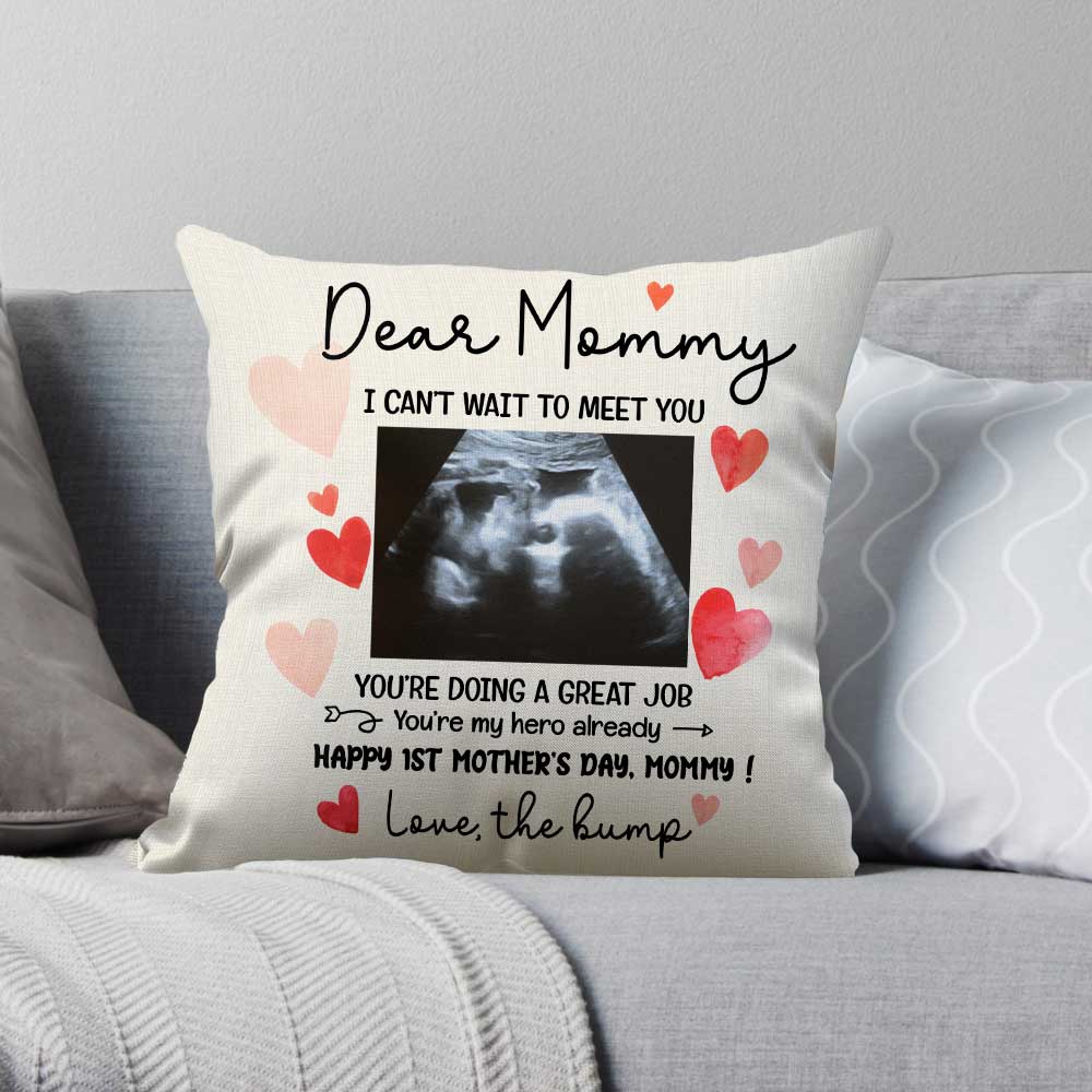 Mother's Day Gift For Expecting Mother, Mom To Be Pillow, Personalized I Can t Wait To Meet You Pillow, Sonogram Photo Gift