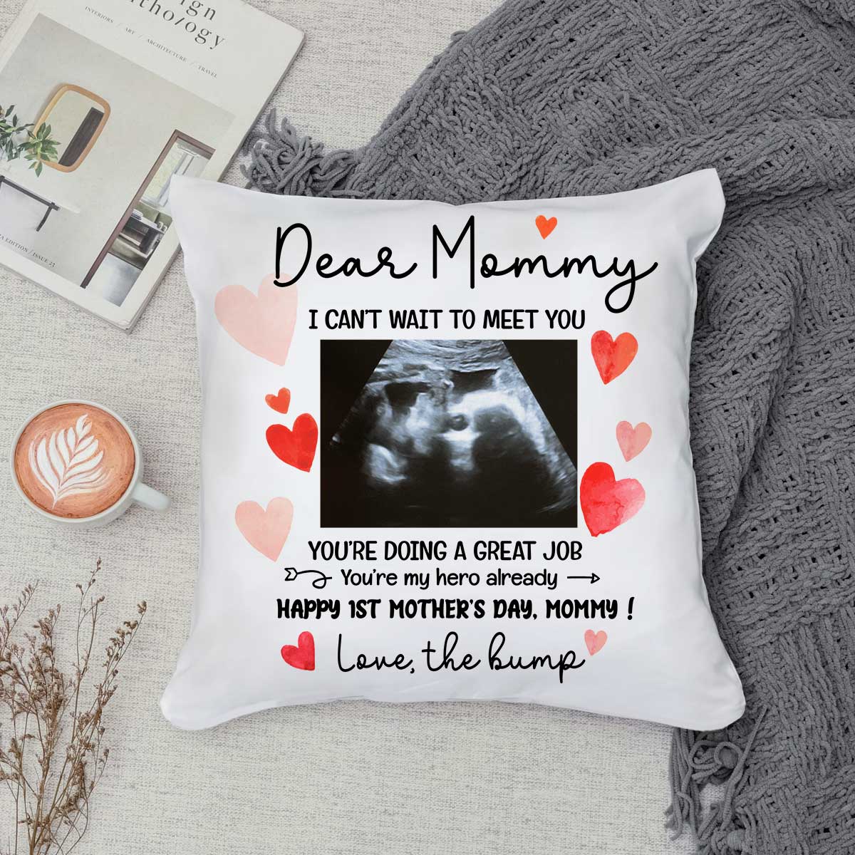 Mother's Day Gift For Expecting Mother, Mom To Be Pillow, Personalized I Can t Wait To Meet You Pillow, Sonogram Photo Gift