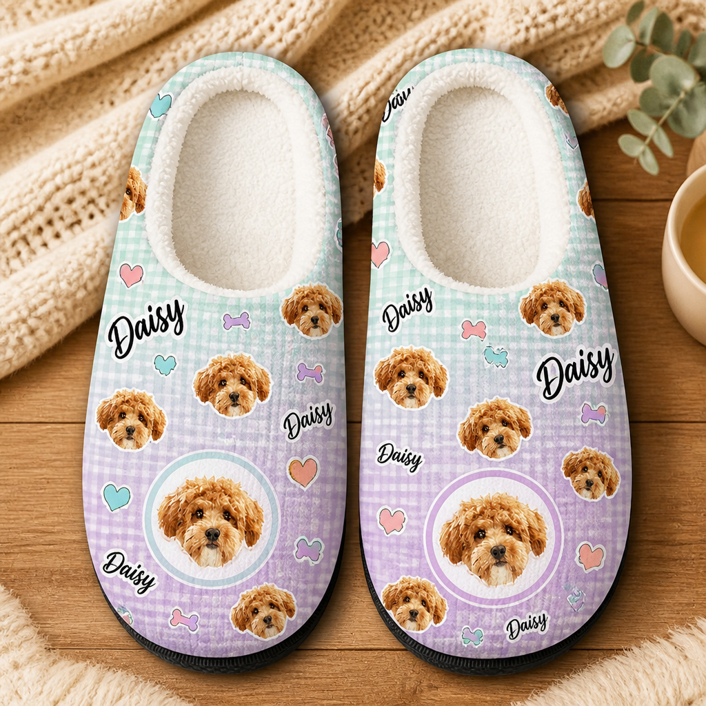 Custom Pet Face & Name Pattern Fleece Slippers - Personalized Fleece Slipper 070a1837-2b79-4b76-a08d-358d85e2d0ca.png