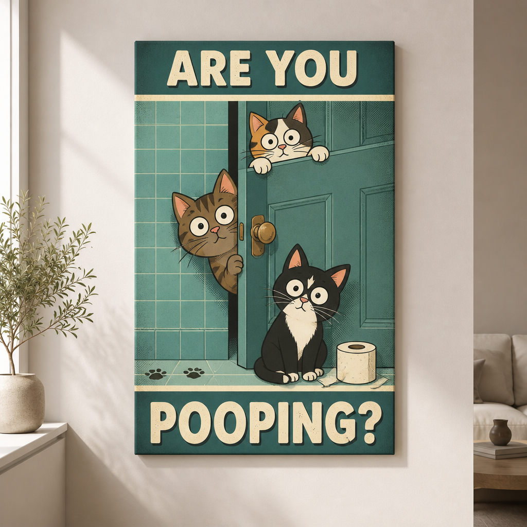 Are You Pooping? Funny Cat Bathroom Canvas - Canvas 07293fa4-5db4-43fd-81d3-a131d9dca871.png