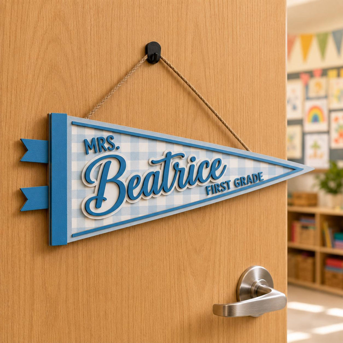Personalized Teacher Door Sign, Custom Grade Name Wooden Pennant Flag, Gingham Classroom Door Decor, Back To School Teacher Gift 0732f13b-4193-43e6-a930-07d26cfb383d-8.jpg