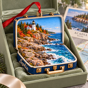 Personalized Acadia National Park 3D Suitcase Christmas Ornament – Maine Travel Souvenir & Gift for Nature Lovers 0758b47e-fb63-400c-b88b-724cf07c1fbe-Acadia-Lighthouse-Suitcase-Ornament-in-Sage-Gift-Box-3.png