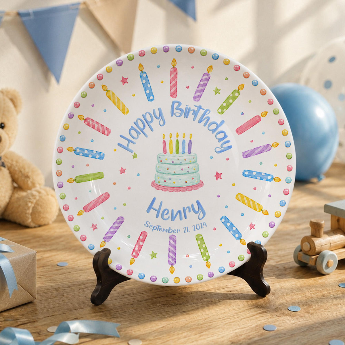 Personalized Birthday Plate, Custom Cake Candle Plate, Colorful Birthday, Kids Birthday Gift, Party Plate, Birthday Serving Tray 07607bc9-ff42-4786-b206-7a5a0c9dcdf3-3.jpg