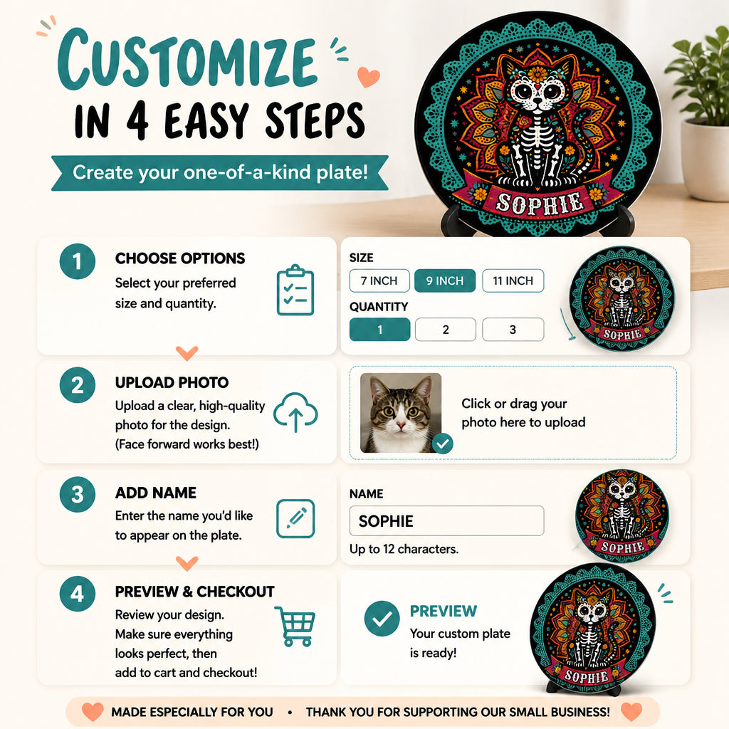 Sugar Skull Cat Name Ceramic Plate - Personalized Personalized Ceramic Plate 078b285b-6934-4fb7-9f26-658264f083cf.jpg