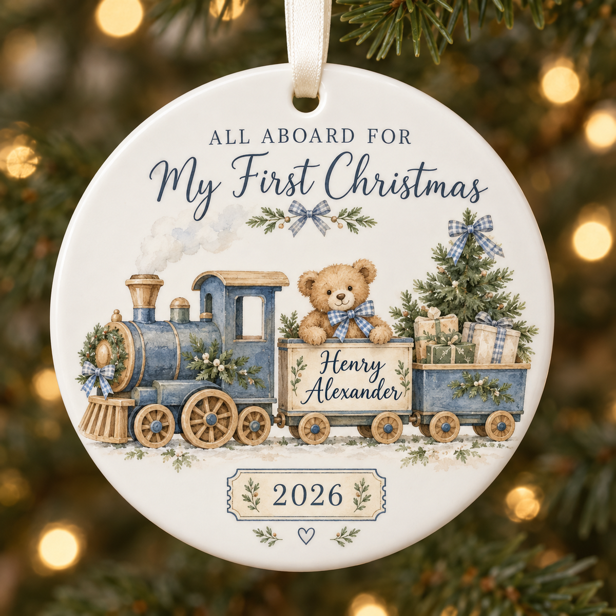 Personalized Baby’s First Christmas Ornament 2026, Blue Train & Teddy Bear, Custom Name Keepsake, Baby Boy Gift for New Parents 07a6fe2f-34e9-4260-9676-4178f4b89d97-All-Aboard-for-My-First-Christmas.png