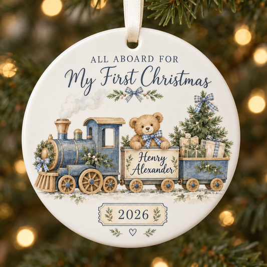 Personalized Baby’s First Christmas Ornament 2026, Blue Train & Teddy Bear, Custom Name Keepsake, Baby Boy Gift for New Parents 07a6fe2f-34e9-4260-9676-4178f4b89d97-All-Aboard-for-My-First-Christmas.png