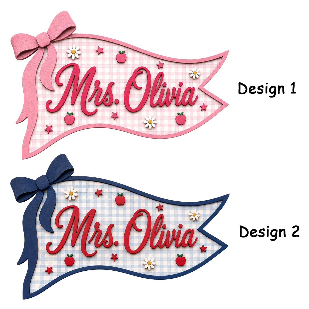 Personalized Teacher Pennant Sign, Custom Classroom Door Hanger, Bow Flag Name Sign, 3D Wooden Teacher Decor Gift 07c6c840-334e-4fae-9a80-898975efb4cc-3.jpg