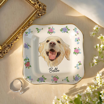 Personalized Dog Portrait Ring Dish, Pet Memorial Gift, Floral Ceramic Jewelry Dish 07ca267d-892e-446d-9767-fc3ae4c622a7-3.jpg