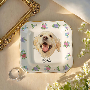Personalized Dog Portrait Ring Dish, Pet Memorial Gift, Floral Ceramic Jewelry Dish 07ca267d-892e-446d-9767-fc3ae4c622a7-3.jpg