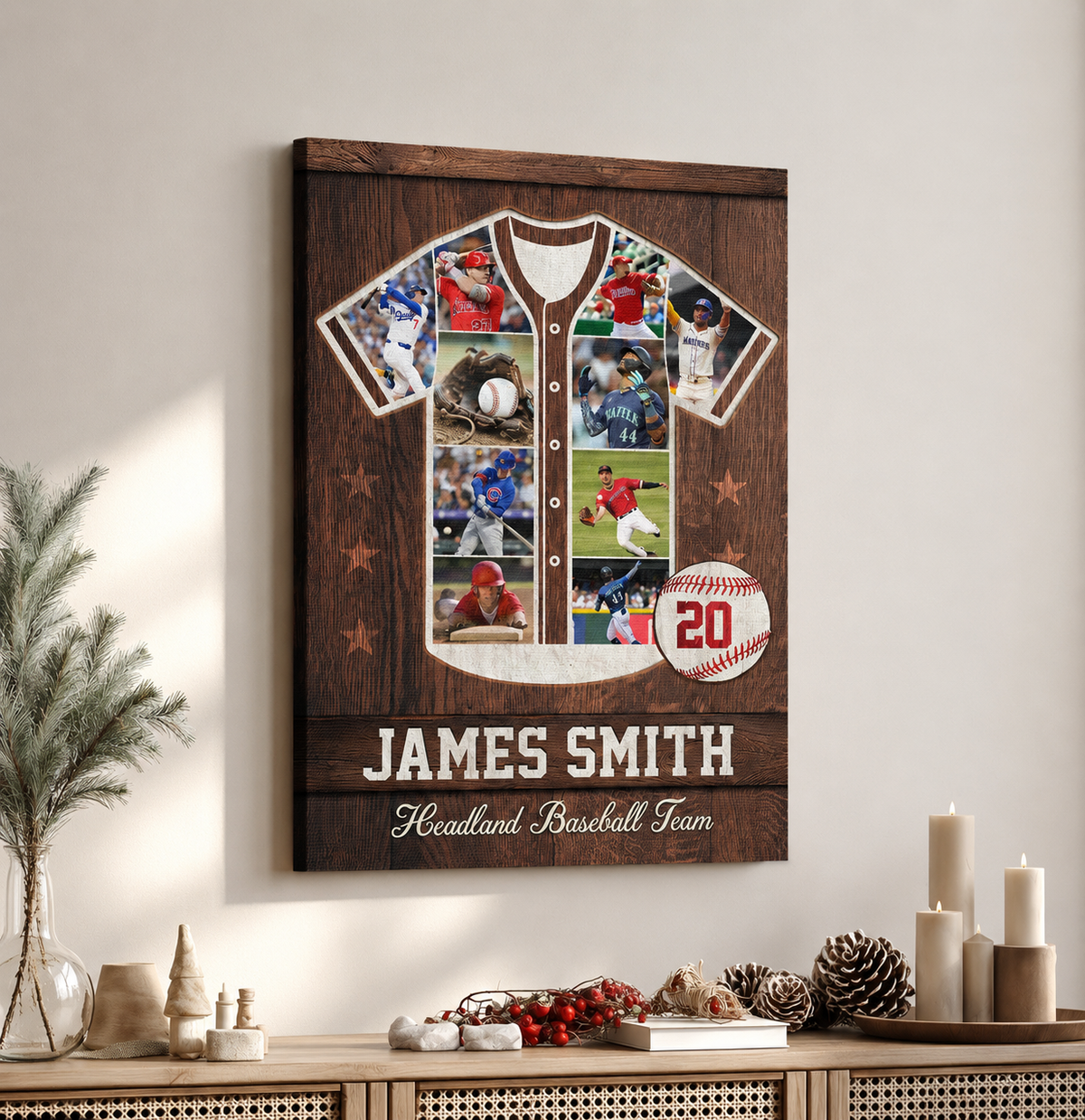 Personalized Baseball/Softball Jersey Photo Collage Canvas, Custom Player Name and Number Wall Art, Senior Night Gift, Baseball Team Print