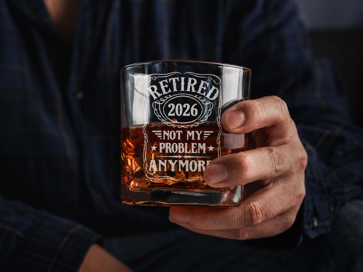 Retirement Gift, Retired 2026 Whiskey Glass, Funny Retirement Gift for Men, Not My Problem Anymore Glass