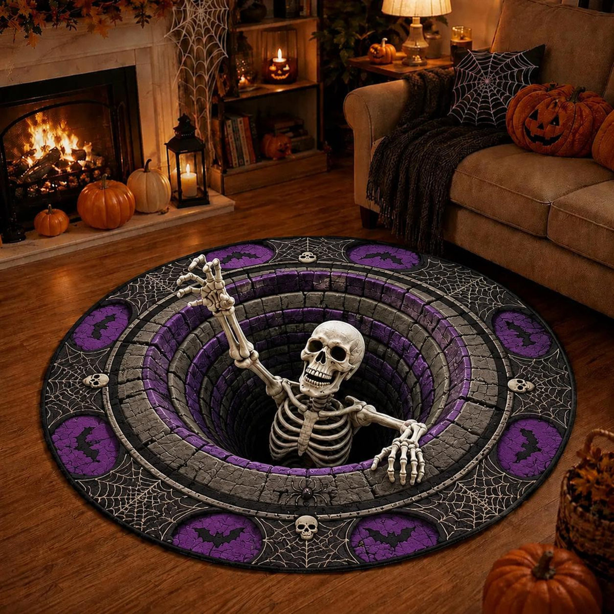 3D Skeleton Optical Illusion Round Rug Halloween Floor Mat Spooky Pumpkin Hole Carpet Scary Bottomless Pit Home Decor Halloween Party Rug 0857057b-5174-46e4-8a42-32cece0e521f-2.jpg