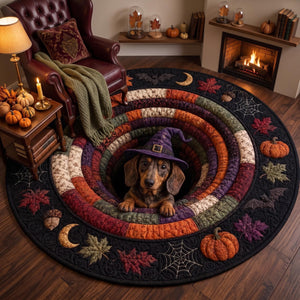 3D Dachshund Halloween Round Rug, Cute Witch Dog Optical Illusion Carpet, Spooky Fall Quilted Floor Mat, Wiener Dog Halloween Decor Gift 0892bf6c-98e5-4472-9637-2074dfee79dc-2.jpg