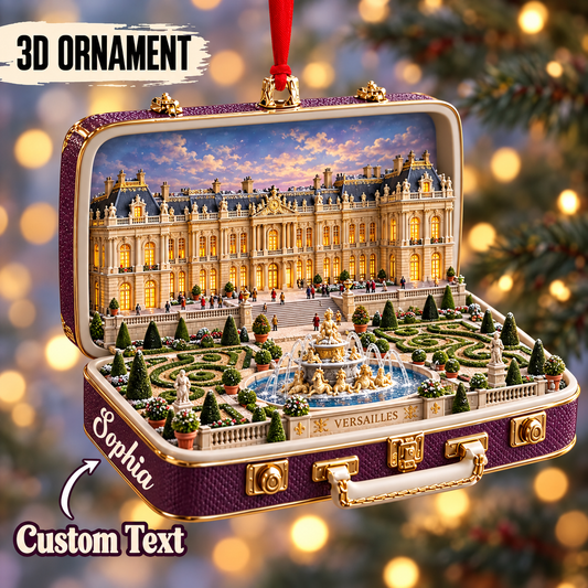Personalized 3D Palace of Versailles Suitcase Christmas Ornament – Versailles France Travel Souvenir & Gift for France Lovers 08943d24-2e4f-4639-bcf7-ade0369b6535-Versailles-Palace-Christmas-Ornament.png