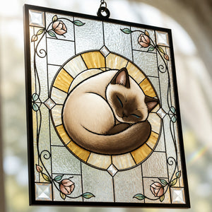 Curled Cat Art Nouveau Stained-Glass Suncatcher - Rectangle Stained Glass Suncatcher (PW) 0898c9c7-bd09-498d-b82b-5a4c9e58dc73.jpg