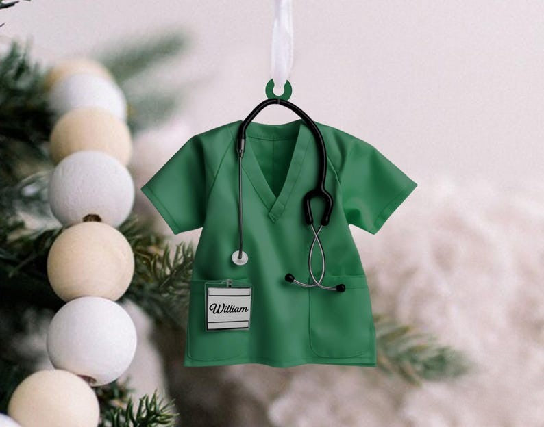 Scrubs Nurse Ornament - Personalized Doctor Christmas Ornament with Name and Stethoscope - Custom Healthcare Workers-Physician Keepsake Gift