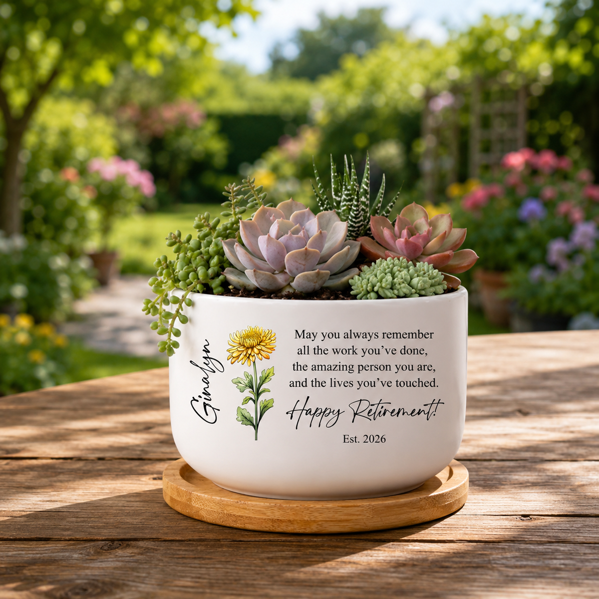 Personalized Retirement Gift, Custom Planter, Retirement Ceramic Pot, Happy Retirement Gift