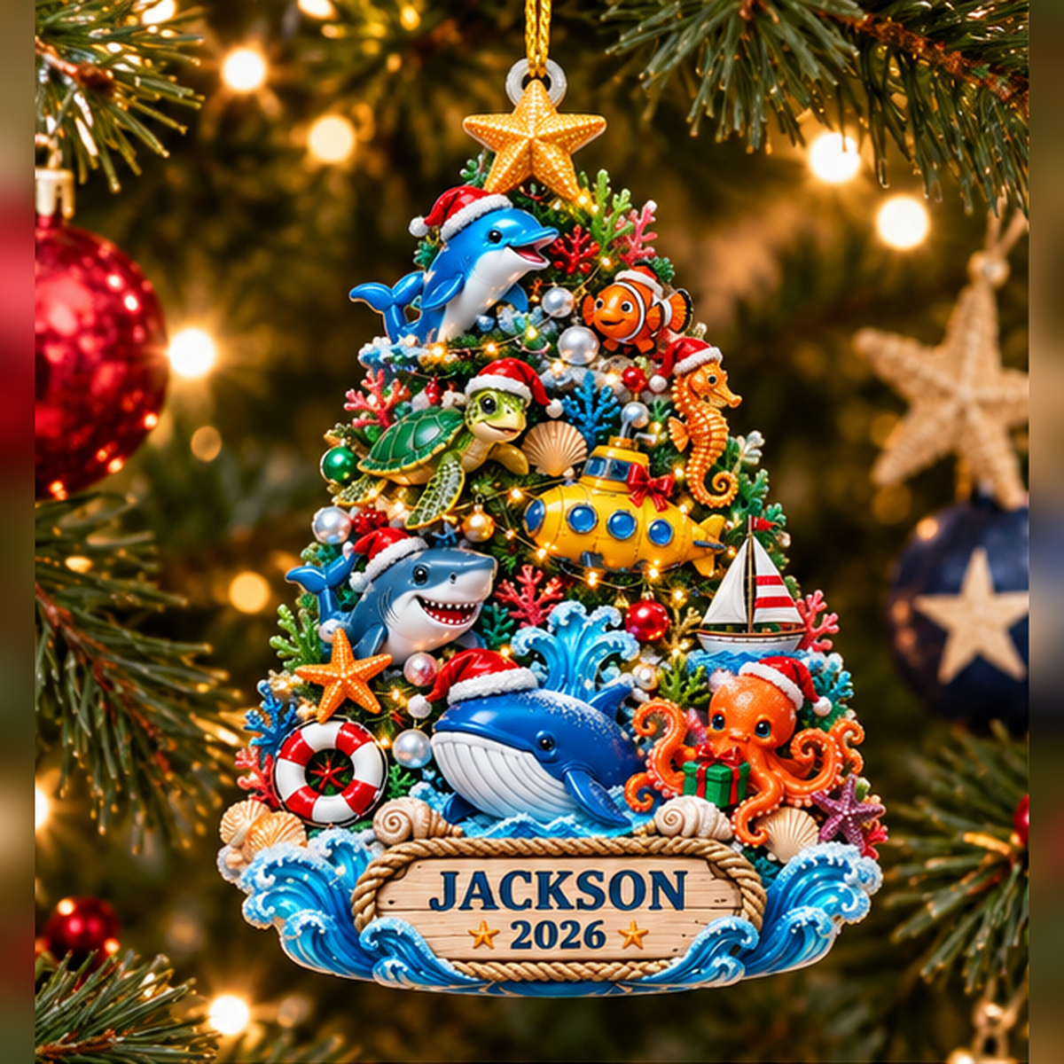 Personalized 3D Ocean Adventure Christmas Tree Ornament 2026 – Dolphin, Shark, Whale & Sea Animals, Custom Name Gift for Kids 08bf58c2-ed82-4483-b340-105cb85cac15-Jackson_Ocean_01_Christmas_Tree_1200x1200.png