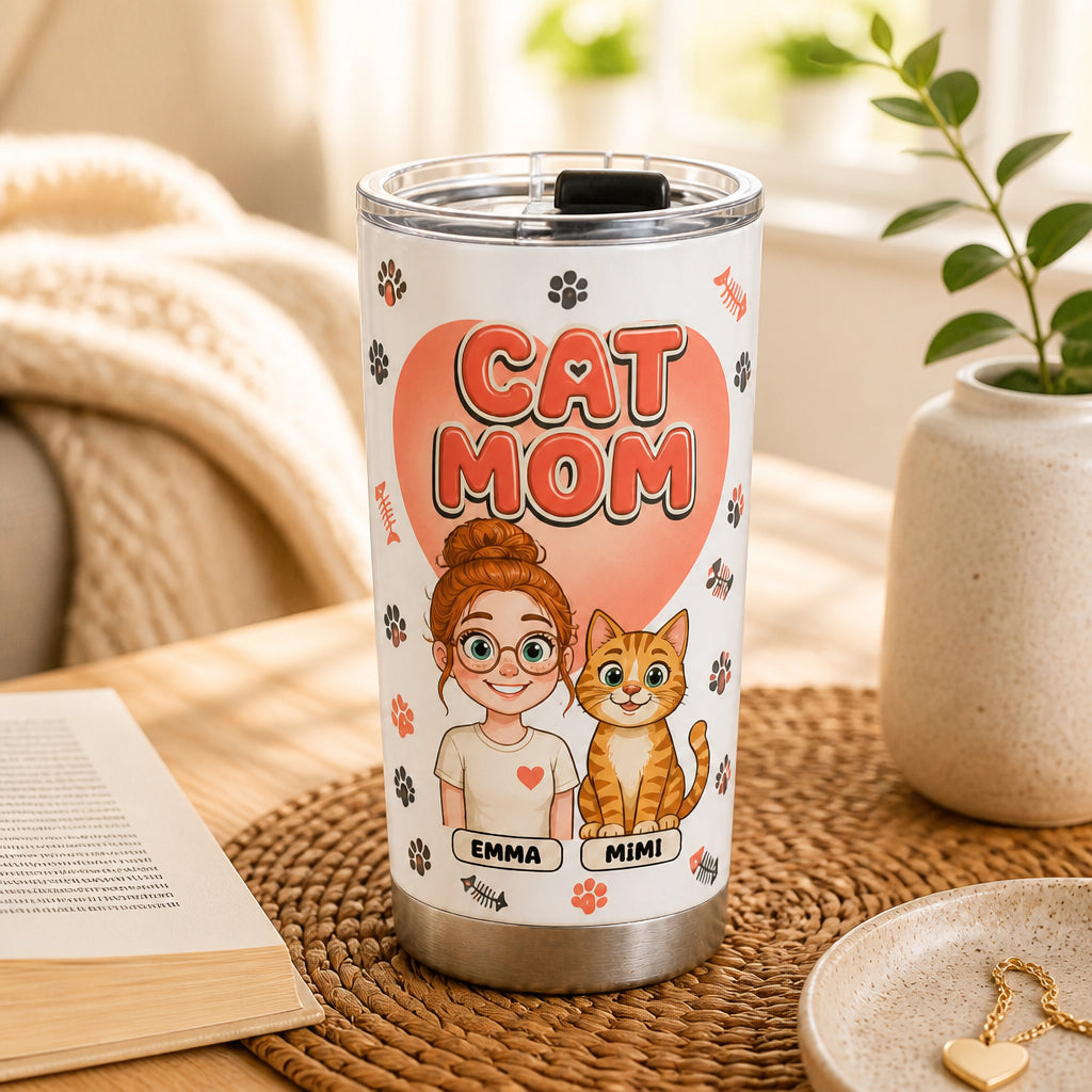 Custom Cat Mom Tumbler – Illustrated You & Your Cat - Personalized Tumbler 08c80290-05c2-44c9-854d-c20700f680b4.jpg