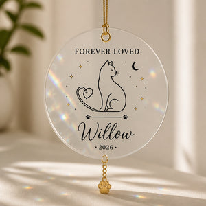 Forever Loved Cat Memorial Ornament – Personalized Name & Year - Personalized 1 Layered Suncatcher with Charm 08d04675-fa91-4118-9062-73381faaabb8.jpg