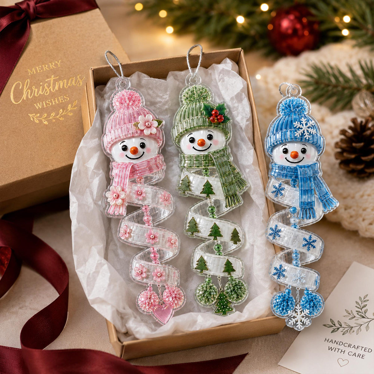 Christmas Snowman Acrylic Ornament, Cute Spiral Christmas Ornament, Acrylic Holiday Keepsake, Christmas Tree Hanging Decor, Christmas Gift 08de1218-f02e-4191-9280-a0cf6917957a-4.jpg