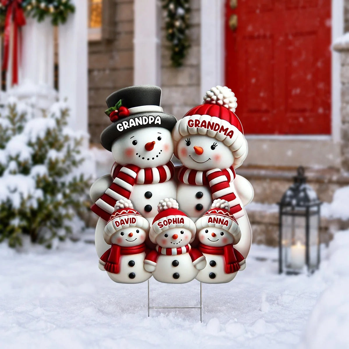 Christmas Cute Snowman Grandpa Grandma Grandkids - Personalized Yard Sign