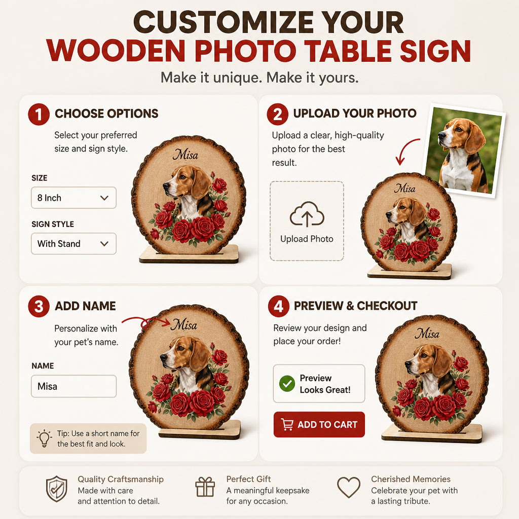 Custom Pet Portrait Wood Table Sign – Floral Wreath - Personalized Wooden Photo Table Sign 08ff2129-8def-4f26-a0bb-06745749c73a.jpg