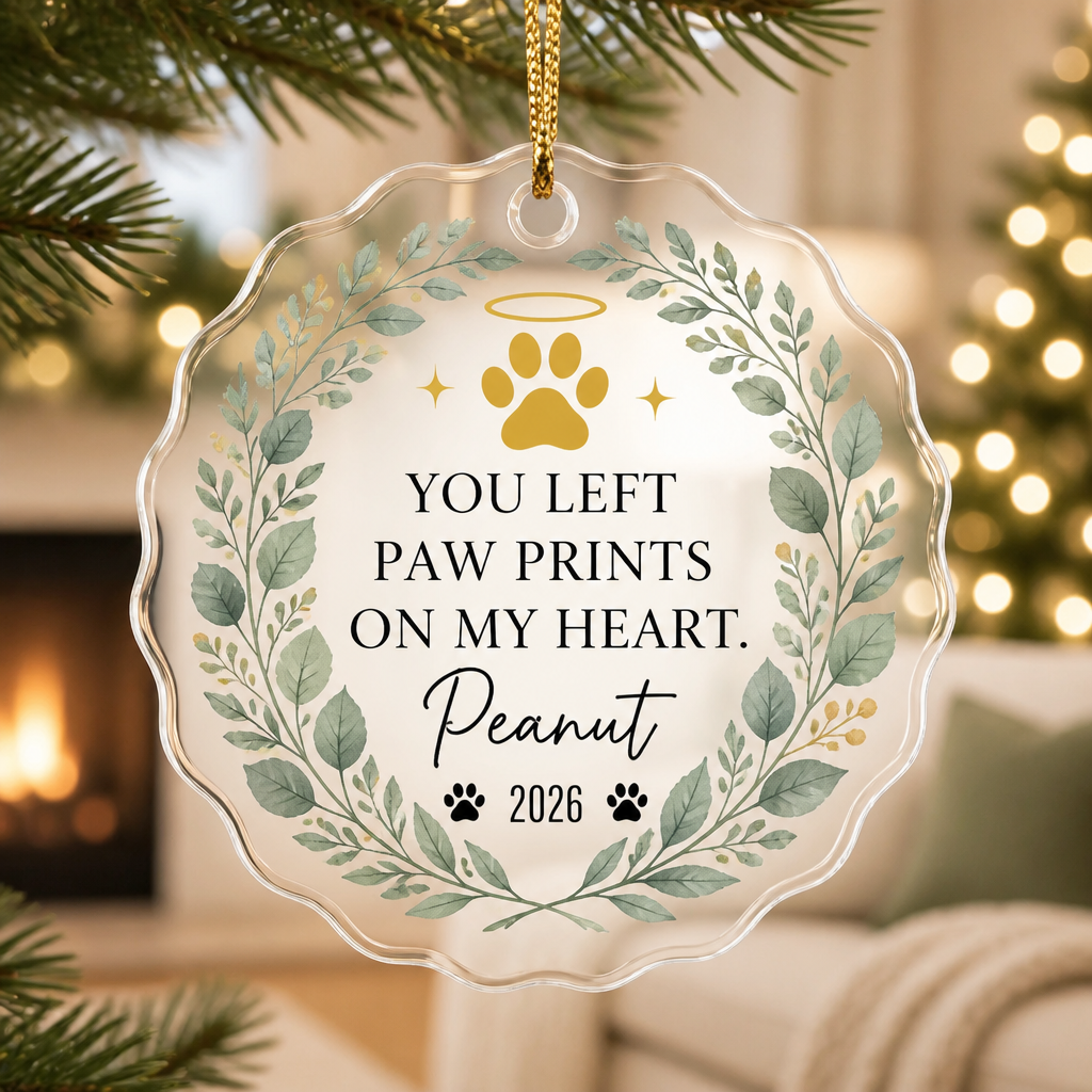 Pet Memorial Paw Prints Acrylic Ornament — Name & Year - Personalized Transparent Acrylic Ornament 09058721-c566-4b67-a6f6-9c655742757f.png