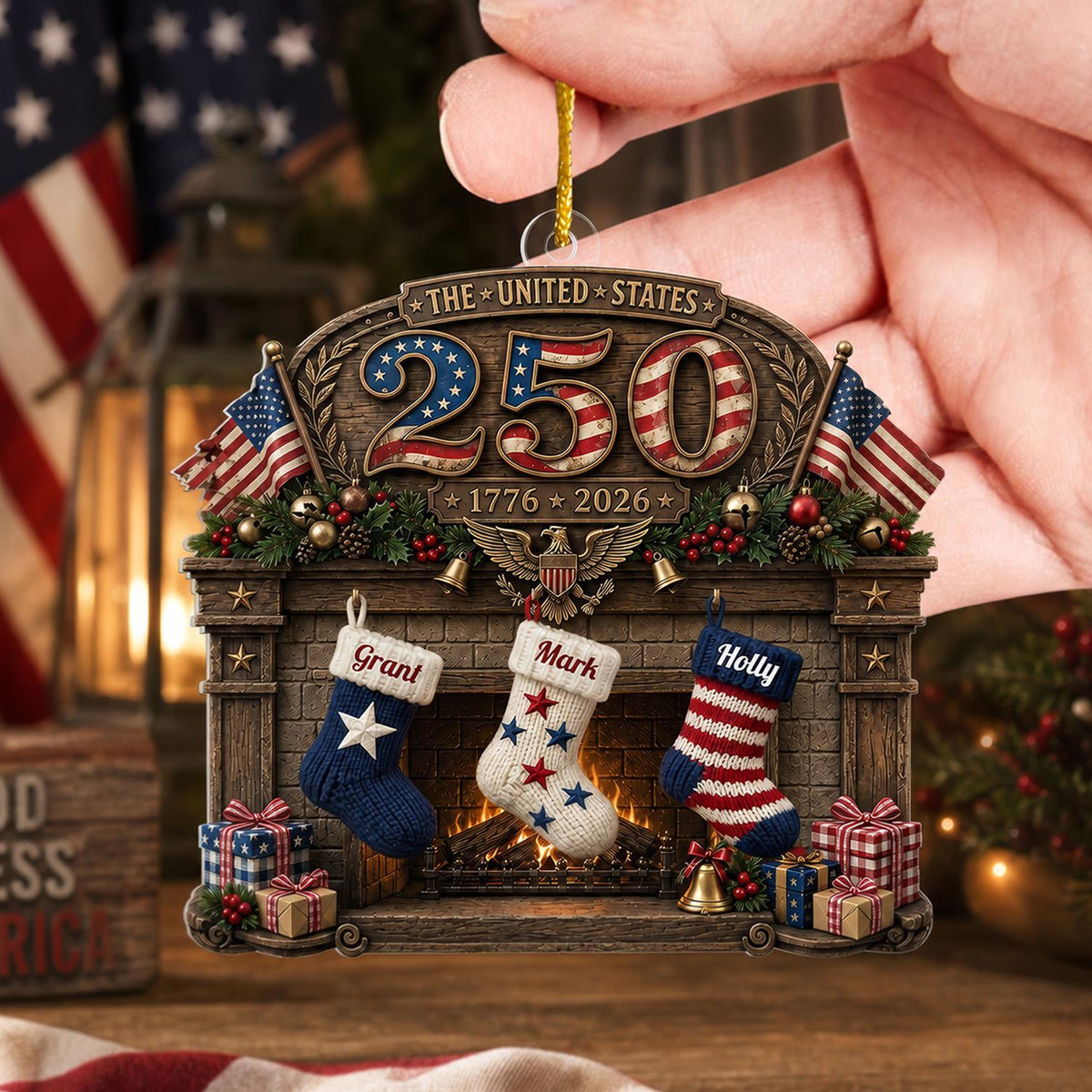 USA 250th Anniversary Fireplace & Stockings -Personalized 2D Flat America 250th Anniversary Christmas Gift For Family, Custom Family Name 090c0460-13c2-494c-a622-b55751c9b400-4.jpg