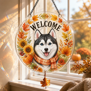 Fall Husky Welcome Garden Flag - 1 Layered Suncatcher with Charm 0915ef28-6134-48da-95db-b55a63790e12.png