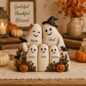Personalized Ghost Family Wooden Block, Custom Name Halloween Family Sign, Spooky Home Decor, Halloween Keepsake Gift, Family Wooden Plaque